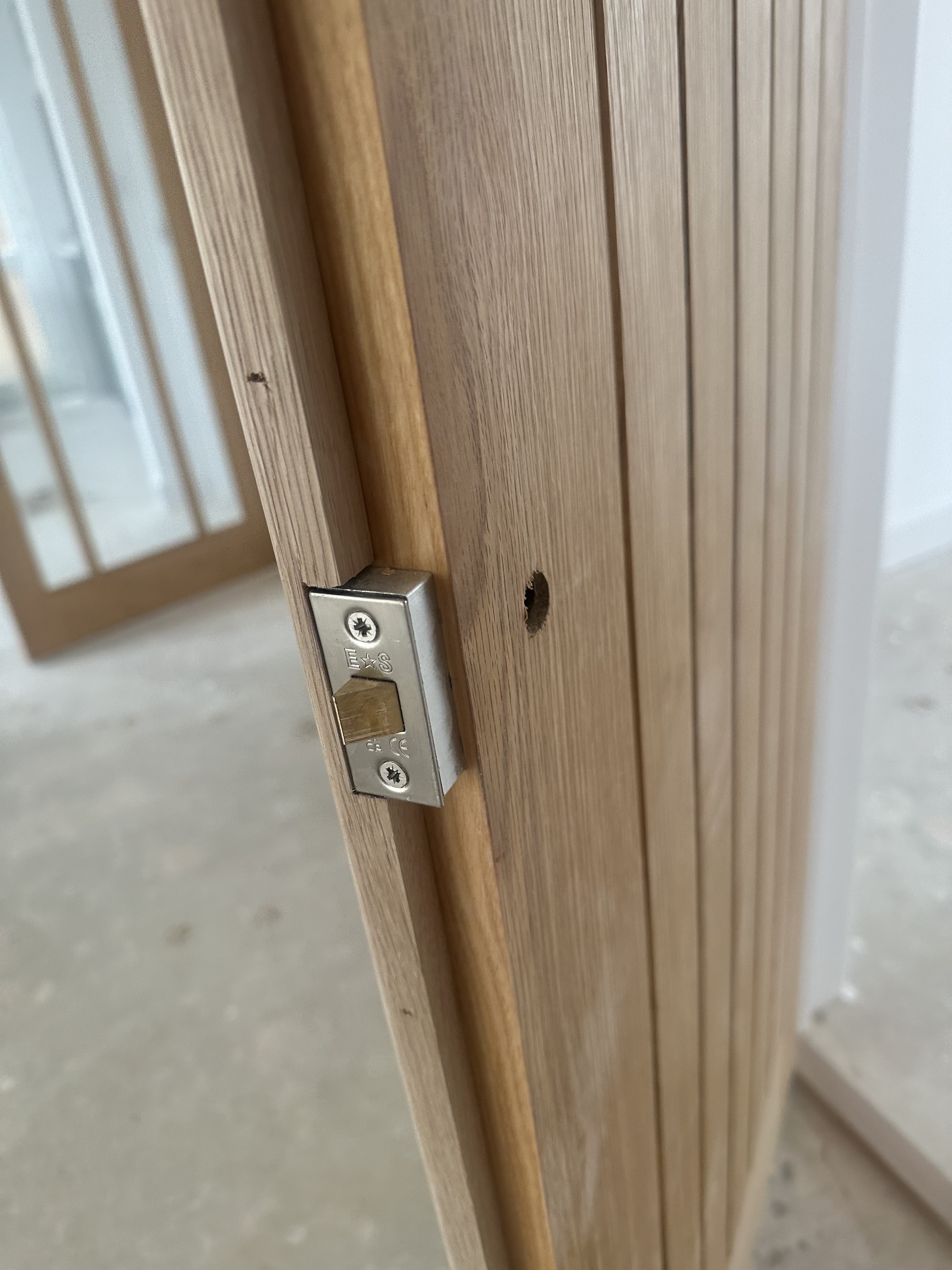 Oak door latch fitting detail